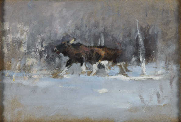 Степанов Алексей Степанович. Бегущий лось. Эскиз к картине «Лоси» 